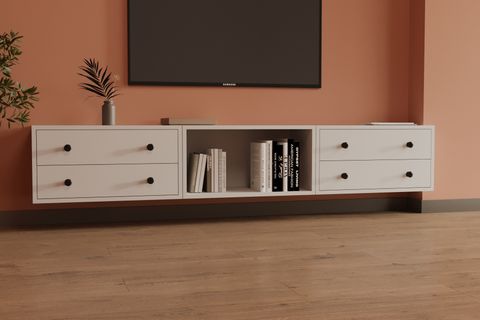 LERON 4 ÇEKMECELİ YÜZER TV ÜNİTESİ SİMETRİK AÇIK RAFLI MODERN SALON DOLABI MST TVT 1047
