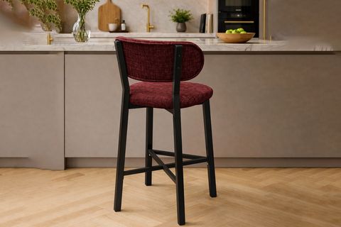 TERA BAR MUTFAK SANDALYESİ, KROM KAPLAMA AYAKLI, BORDO