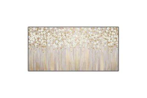 SOYUT ALTIN ZEMİN VE BEYAZ YAPRAKLI ÇİÇEKLER ORİJİNAL YAĞLI BOYA TABLO