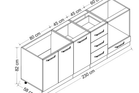 MİNAR 230 CM MUTFAK DOLABI BEYAZ 230-B6-ALT MODÜL
