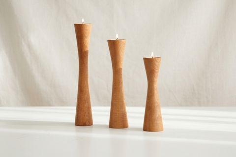 DİVAN KAYIN AHŞAP ÜÇLÜ ŞAMDAN SETİ, AÇIK RENK,  15-20-25 CM