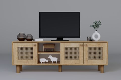 BOHEM SERİSİ NATURA PVC HASIR DESEN TV ÜNİTESİ, CEVİZ MEŞE