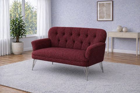 PUFY KOLLU İKİLİ KOLTUK, BORDO, METAL KROM AYAK