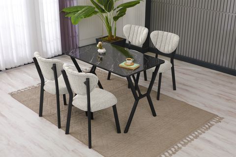 ELİS MUTFAK MASA TAKIMI, 4 SANDALYE, SİYAH, 110X70 CM, KREM