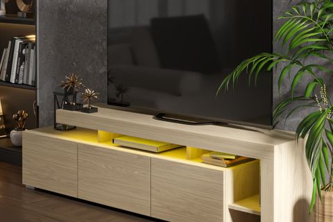 LUMA LED IŞIKLI TV ÜNİTESİ KONSOL,  AÇIK MEŞE DESEN, 192 CM