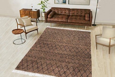 ETNİK İSKANDİNAV DESENLİ DOKUMA KİLİM, YIKANABİLİR, KAHVERENGİ, 150X230