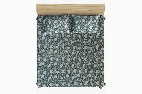 MAKİ HOME ÇİFT KİŞİLİK LASTİKLİ ÇARŞAF VE YASTIK KILIFI SETİ, YEŞİL ÇİÇEKLİ, 160X200, 50X70