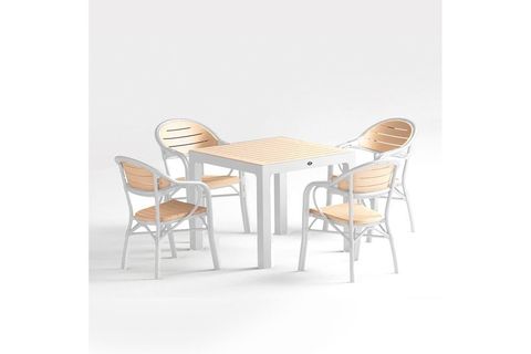 BAMBOO 4 SANDALYELİ CAM MASA TAKIMI BAHÇE MOBİLYASI FİLDİŞİ BEYAZ