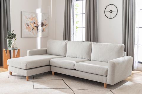 MERLİN MİNİ KÖŞE KOLTUK, NATUREL AYAK, İNCE KOL, RECYCLED KUMAŞ, AÇIK GRİ