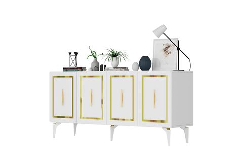 VANNESSA LAZER DESENLİ PLEKSİLİ KONSOL, BEYAZ ALTIN