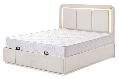 DEMONTE NOX LEDLİ ÇİFT KİŞİLİK BAZA BAŞLIK MAXİ YATAK SETİ, KREM, 160X200