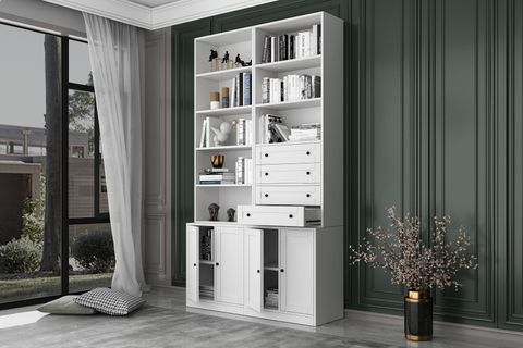 BKCONCEPT 4 KAPAKLI ÇEKMECELİ RAFLI KİTAPLIK, 130 CM, BEYAZ, KTP-1304