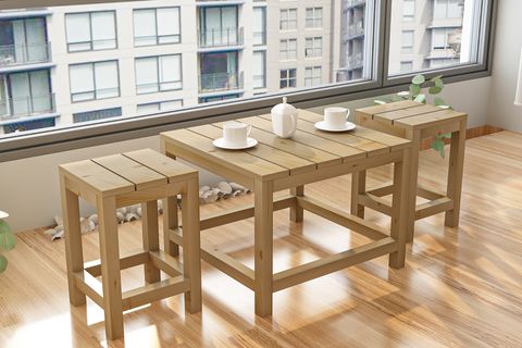 GİVAYO WOOD'S ARES ÇAM BAHÇE BALKON MUTFAK MASASI, ÜÇLÜ SET, ÇAM