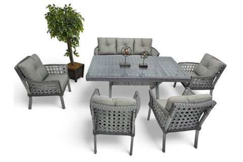 SİDE RATTAN BAHÇE MASA TAKIMI, 7 KİŞİLİK, 100X180
