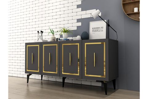 VANNESSA LAZER DESENLİ PLEKSİLİ KONSOL, ANTRASİT ALTIN