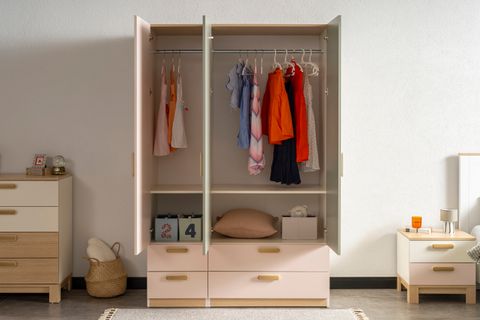 MOKİDO ÇEKMECELİ GARDIROP, 3 KAPAKLI, PEMBE YEŞİL