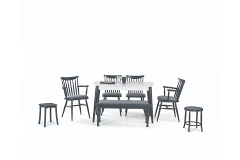 RETRO SABİT MASA + DÖŞEMELİ SANDALYE, GRİ ANTRASİT, 125X80