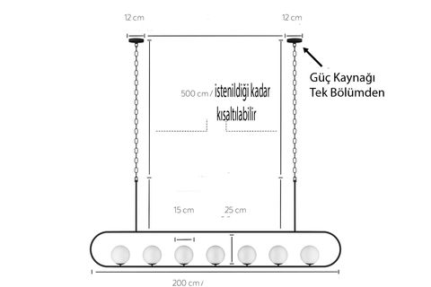 SULTAN YEDİLİ AVİZE, BEYAZ SİYAH, 200 CM