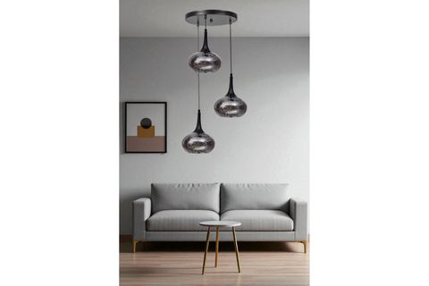 ZARA ÜÇLÜ TEPSİLİ SİYAH FÜME CAMLI SARKIT