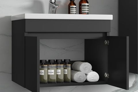 ALFA VİOLA AYNALI LAVABOLU BANYO DOLAP TAKIMI, ANTRASİT, 80 CM