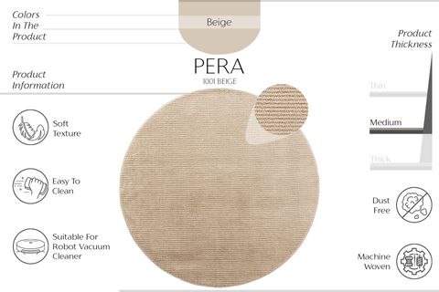 COOL HALI PERA 1001 YUVARLAK MODERN KESME HALI, BEJ, 200X200