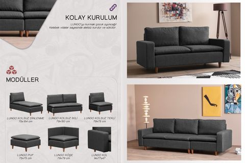 PAFU LUNGO KETEN MODÜLER KÖŞE KOLTUK, KOYU GRİ