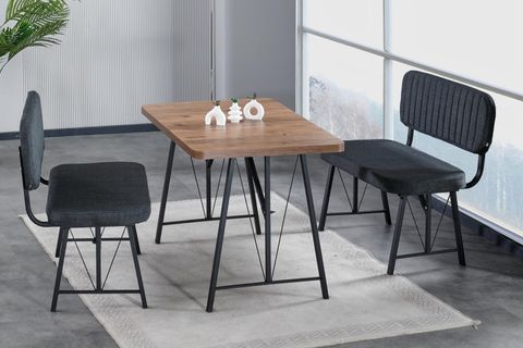 LAJMY ATLANTİK SABİT MUTFAK MASA TAKIMI, 2 SIRTLI BENCH, ANTRASİT, 70X110