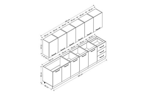 MİNAR BADE 300 CM MUTFAK DOLABI BEYAZ DORE 300-D2