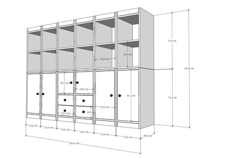 LEKSA 7 KAPAKLI ÇEKMECELİ KİTAPLIK 200 CM BEYAZ KTP-1347-Ç
