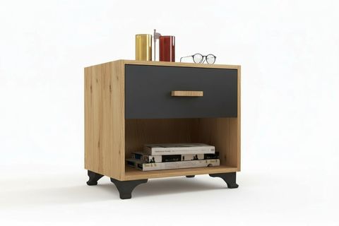 METALİA KOMODİN, TEK ÇEKMECELİ, ATLANTİK ÇAM ANTRASİT GRİ