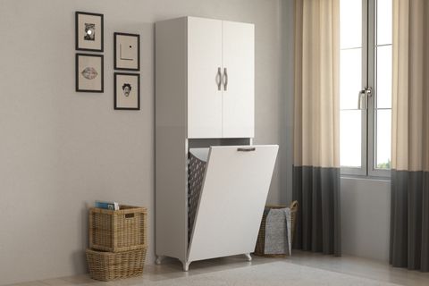 VİNDA LİLYUM KİRLİ ÇAMAŞIR SEPETLİ DOLAP, 2 KAPAKLI, BEYAZ