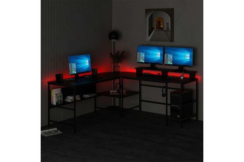 MİNAR GRETA RGB LED IŞIKLI L KÖŞE ÇALIŞMA MASASI, SİYAH