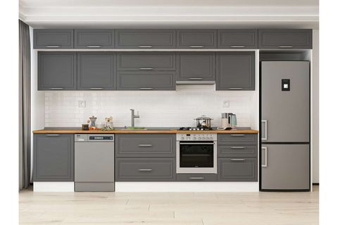 ALVİNKA 400X240 CM KLASİK MEBRAN MUTFAK DOLABI, MB E80S60S60 1 MEBRAN ANTRASİT MDF