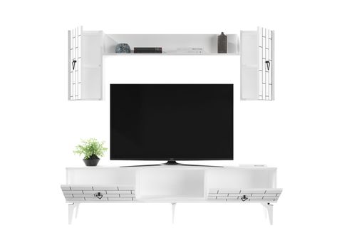 VARNA TV ÜNİTESİ, 4 KAPAKLI 2 RAFLI, BEYAZ