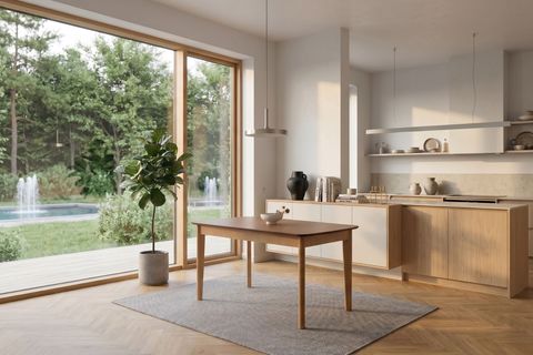 SUNSET NATURAL AHŞAP AÇILIR MUTFAK MASA TAKIMI, 4 HAZERANLI SANDALYELİ, 80X120 CM