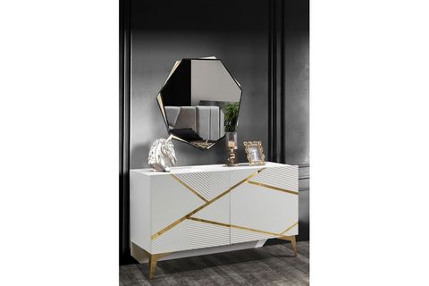 DİAMOND ŞİFONYER VE AYNA, KREM GOLD, 3 ÇEKMECELİ