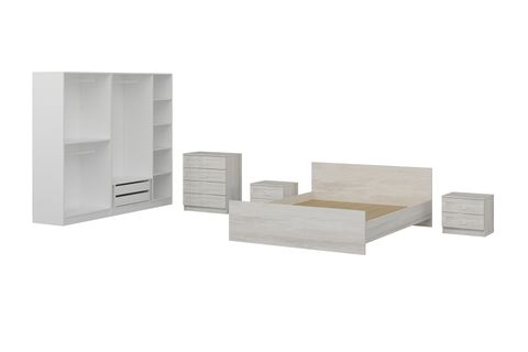KALE210 YATAK ODASI TAKIMI, ESKİTME BEYAZ, 5 KAPAKLI, SET 93