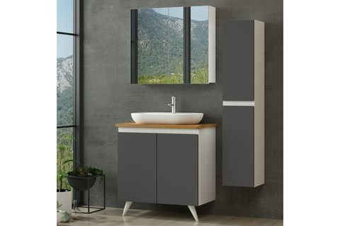 NİKA BANYO DOLABI AY2K76, BEYAZ ANTRASİT, 100 CM