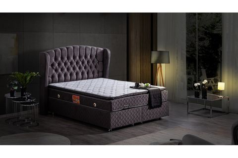 NİCE BAZA BAŞLIK VE REAL PEDLİ YATAK SETİ, ANTRASİT GRİ, 180X200