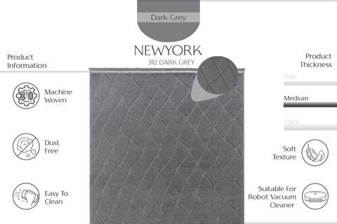  NEWYORK COOL KESME HALI 3112, YUMUŞAK TUŞELİ, ANTRASİT, 120X500