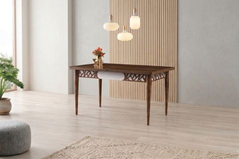 ARMİN MASA VE CANNES SANDALYE TAKIMI, KREM CEVİZ, 130X80