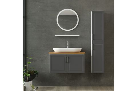 SANYA BANYO DOLABI AS2K15, BEYAZ ANTRASİT, 85CM
