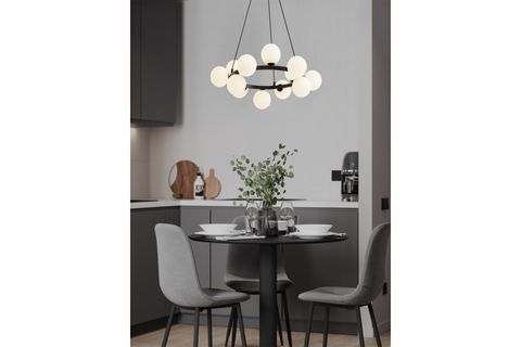 CANDAN BEYAZ CAMLI YUVARLAK SİYAH AVİZE