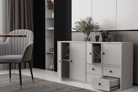 CONSOLA DÖRT KAPAKLI RAFLI BEYAZ KONSOL ÇITASIZ KNS-1183-Ç