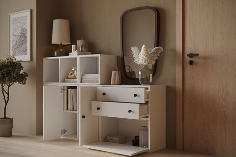 LENO KAPAKLI VE ÇEKMECELİ ÇOK FONKSİYONLU DRESUAR KBR-DRS-1004