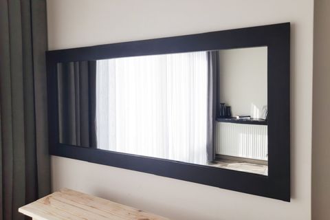 DFN WOOD MASİF AHŞAP DİKDÖRTGEN DUVAR AYNASI, SİYAH, 100X40