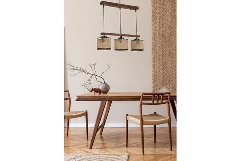 LUMEXX DAVİD ÜÇLÜ SIRALI CEVİZ RATTAN ABAJURLU SARKIT