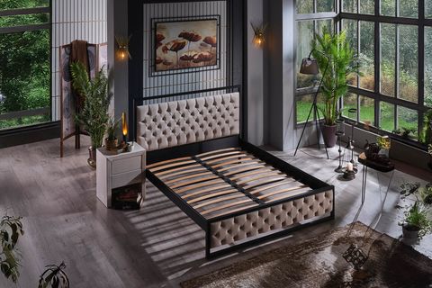 MİTHRA METAL KARYOLA, SİYAH, KREM 90X200