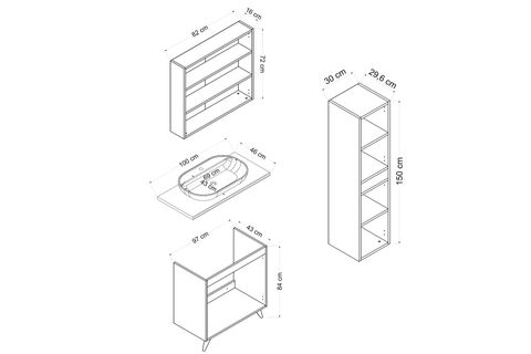 NİKA BANYO DOLABI AY2K76, BEYAZ ANTRASİT, 100 CM