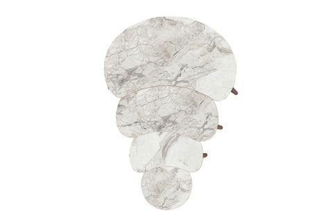 MOON ZİGON SEHPA, DÖRTLÜ, BEYAZ MERMER DESENLİ